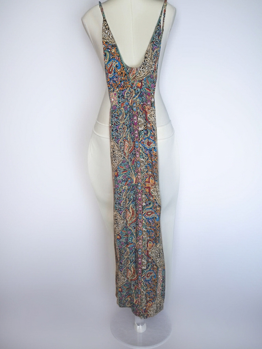 NWT Boho V-Neck Multicolor Maxi Dress with Side Slit Womens Size S - Picture 7 of 10